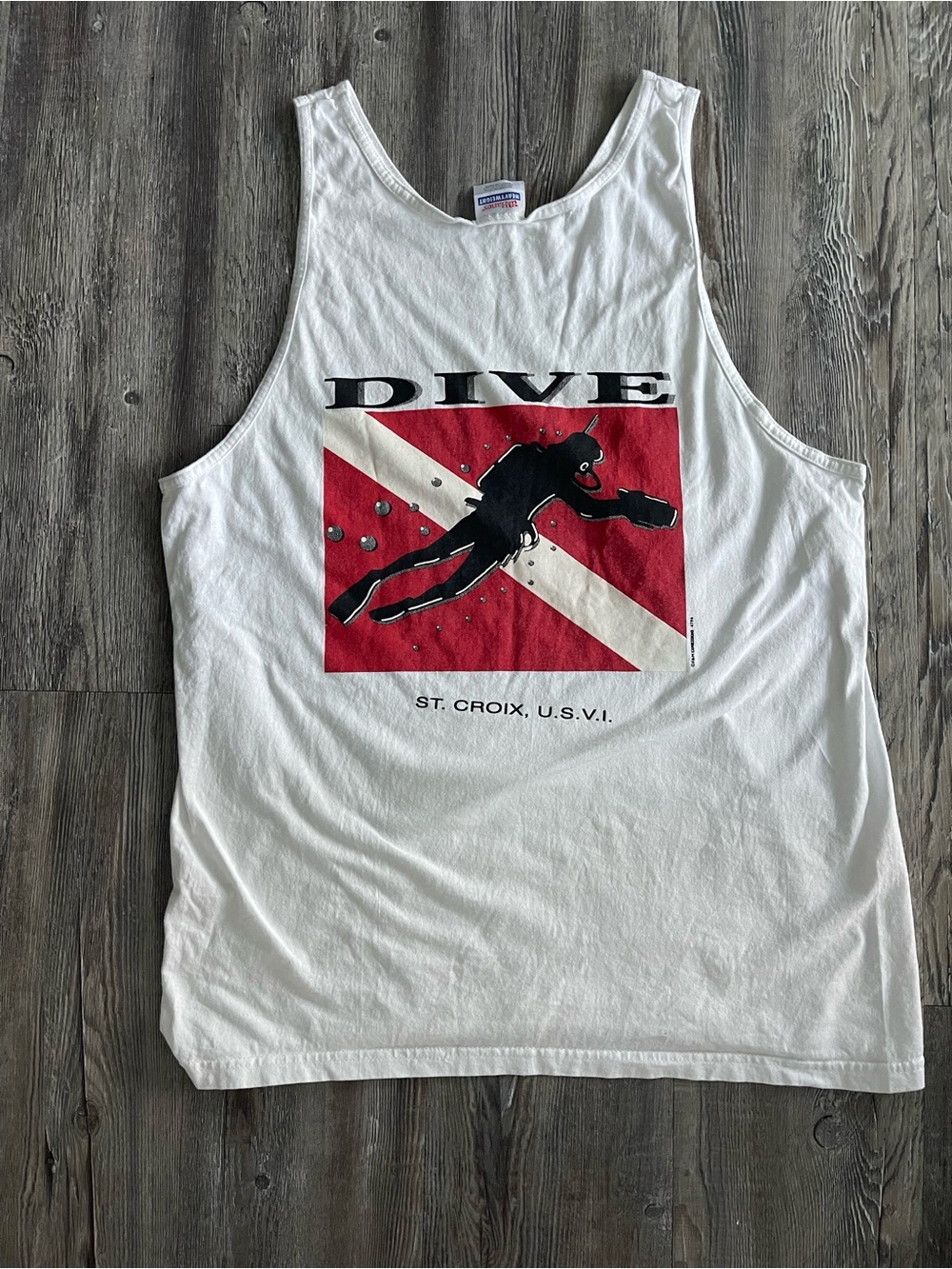 Hanes White Tank Top with Red & Black Dive Graphic